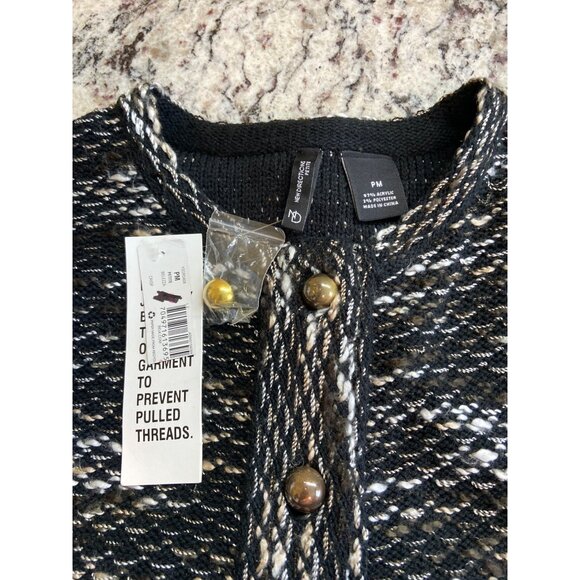 New Directions PM Textured Cardigan Sweater Black Tan Button Up Corpcore Cozy - Picture 6 of 9